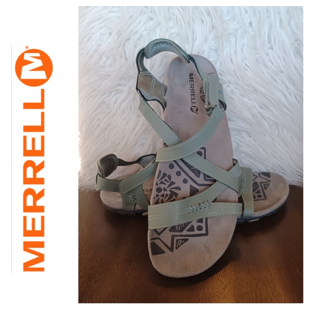 Merrell "Blue Dove" Leather Sandals In Green Sz: 9